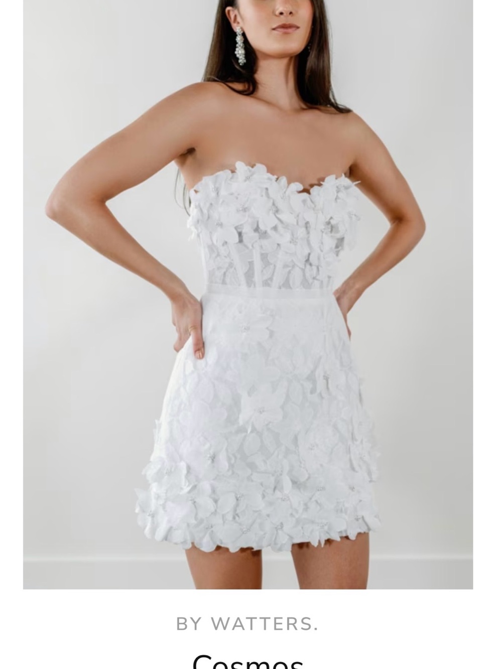 Watters White Strapless 3D Floral Cocktail Dress